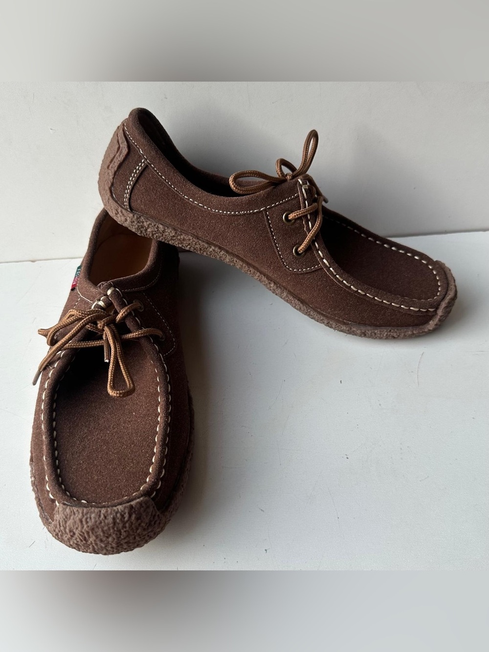 Fashion Brown Suede Moccasins Unisex Men 9 Women 11 Wallabee Style Loafers EU 42